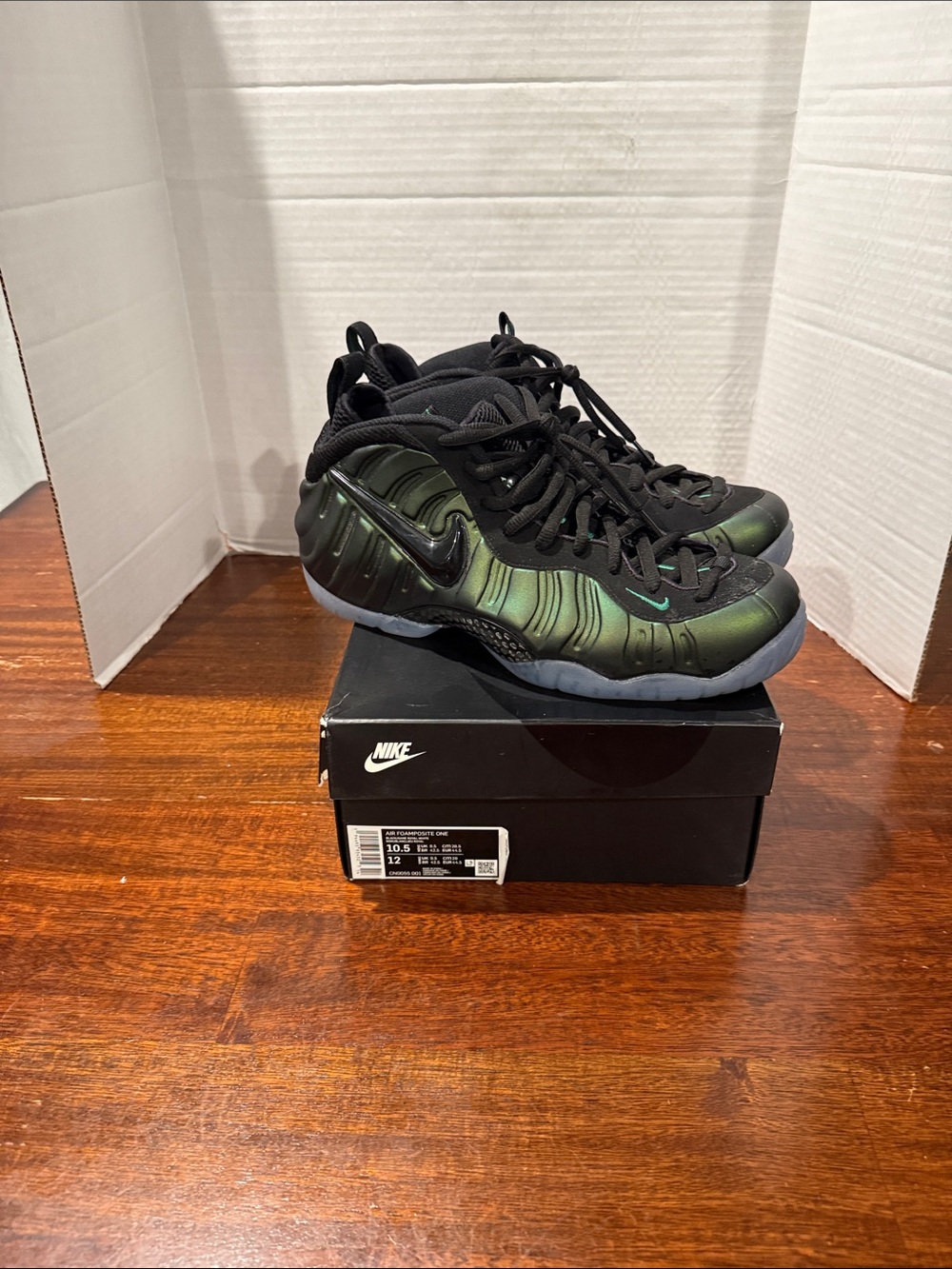 Nike Foamposite Sneakers in Iridescent Green and Black